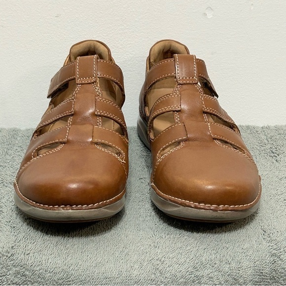 Clarks Unstructured Leather Appley Strap Sandals Womens Size 9 Brown - Picture 5 of 12